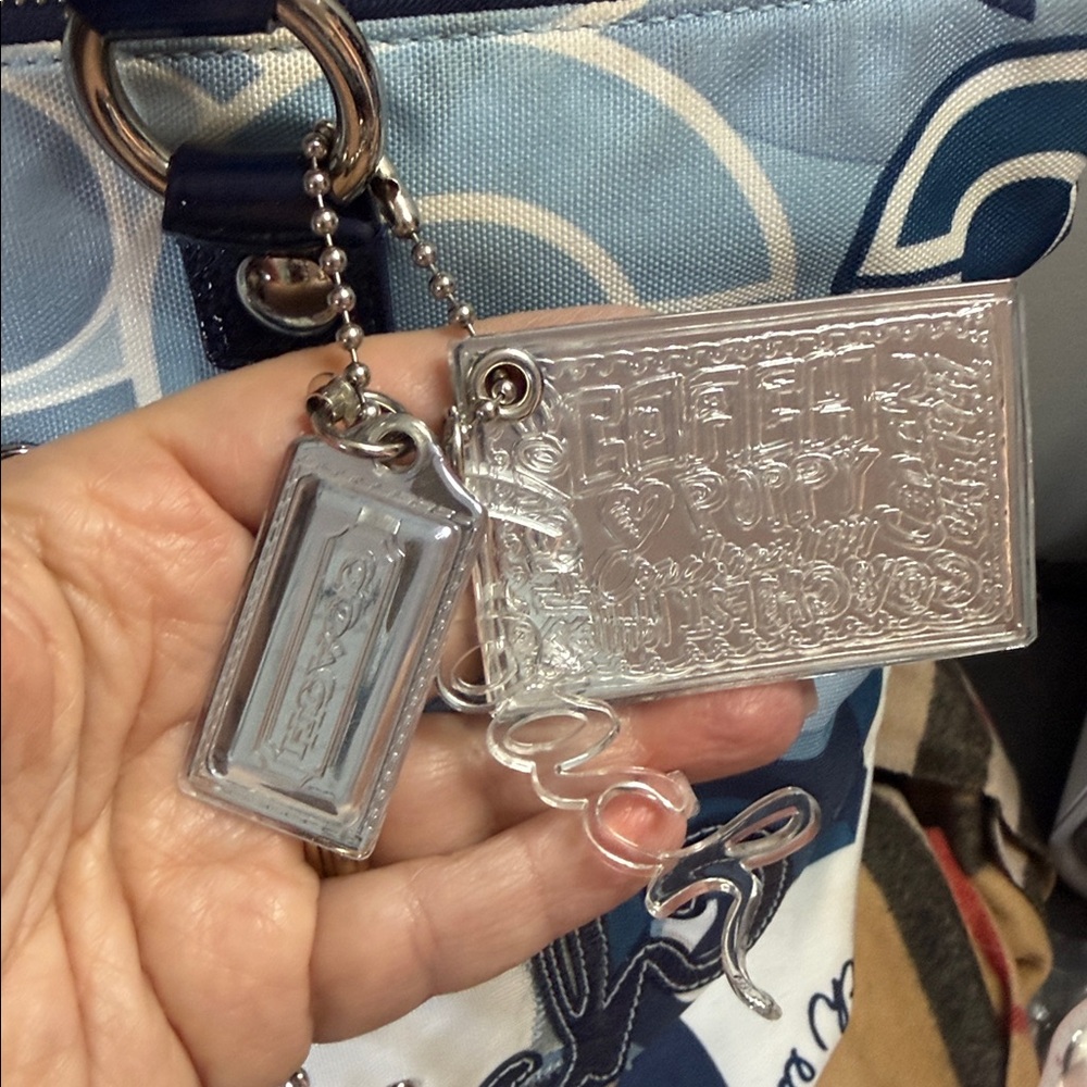 COACH Poppy Signature Pop C Blue Denim Appliqué Large Glam Limited Edition Tote - Picture 3 of 12